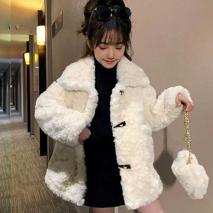 Outerwear Girls Wool Jackets Autumn Winter Children Horn Buckle Winter Thickened Warm Coats for Girls Outwear Kids Clothes 3-12YXJ241214