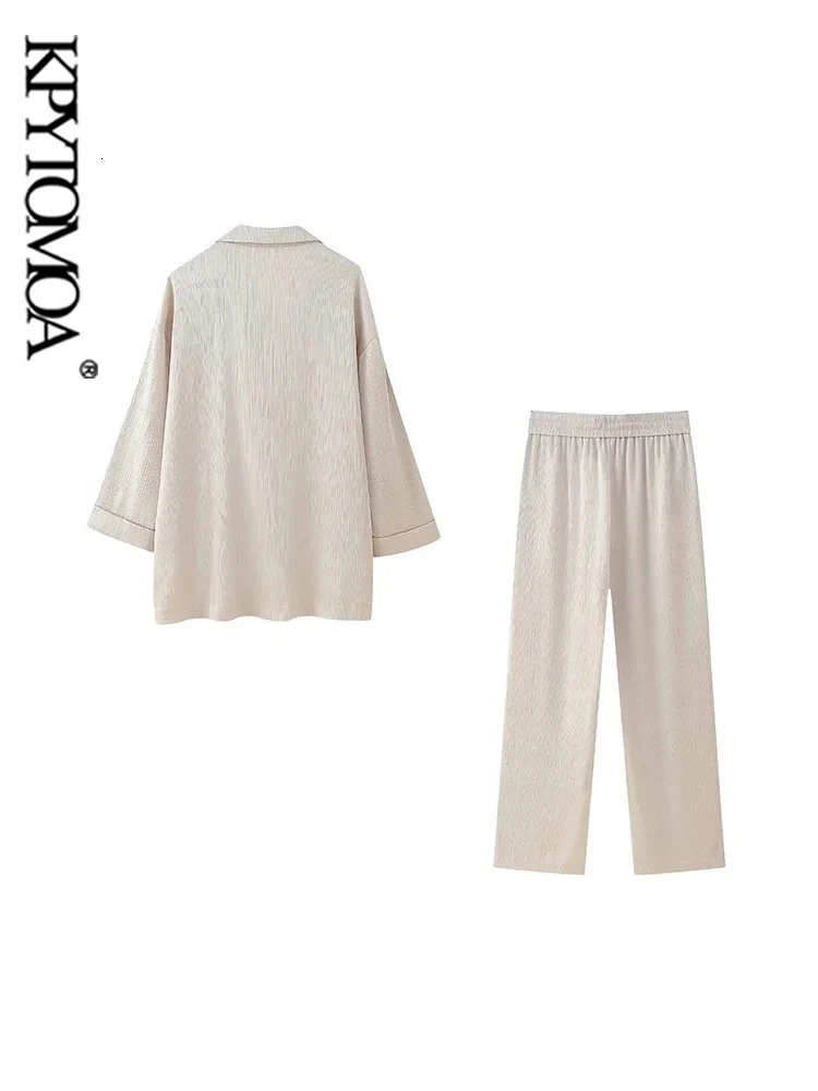 KPYTOMOA Womens Double Chest Loose Sweatshirt and High Elasticity Waist Wide Leg Pants Two Piece Set Fashionable 241212