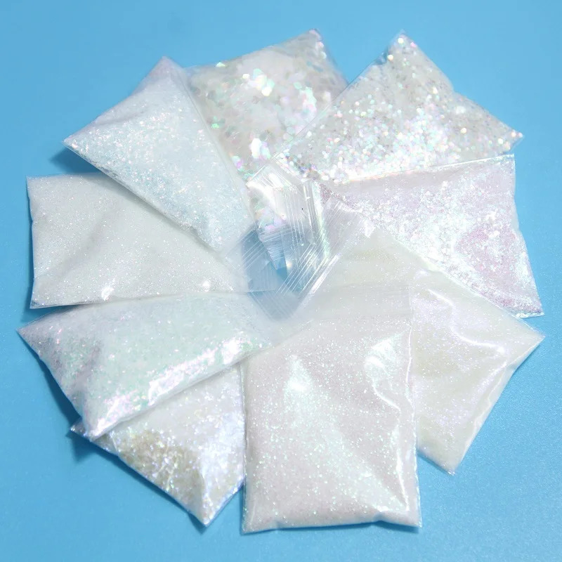 White iris nail glitter AB color mermaid mirror irregular slice 3D thin film paint art decoration 241213