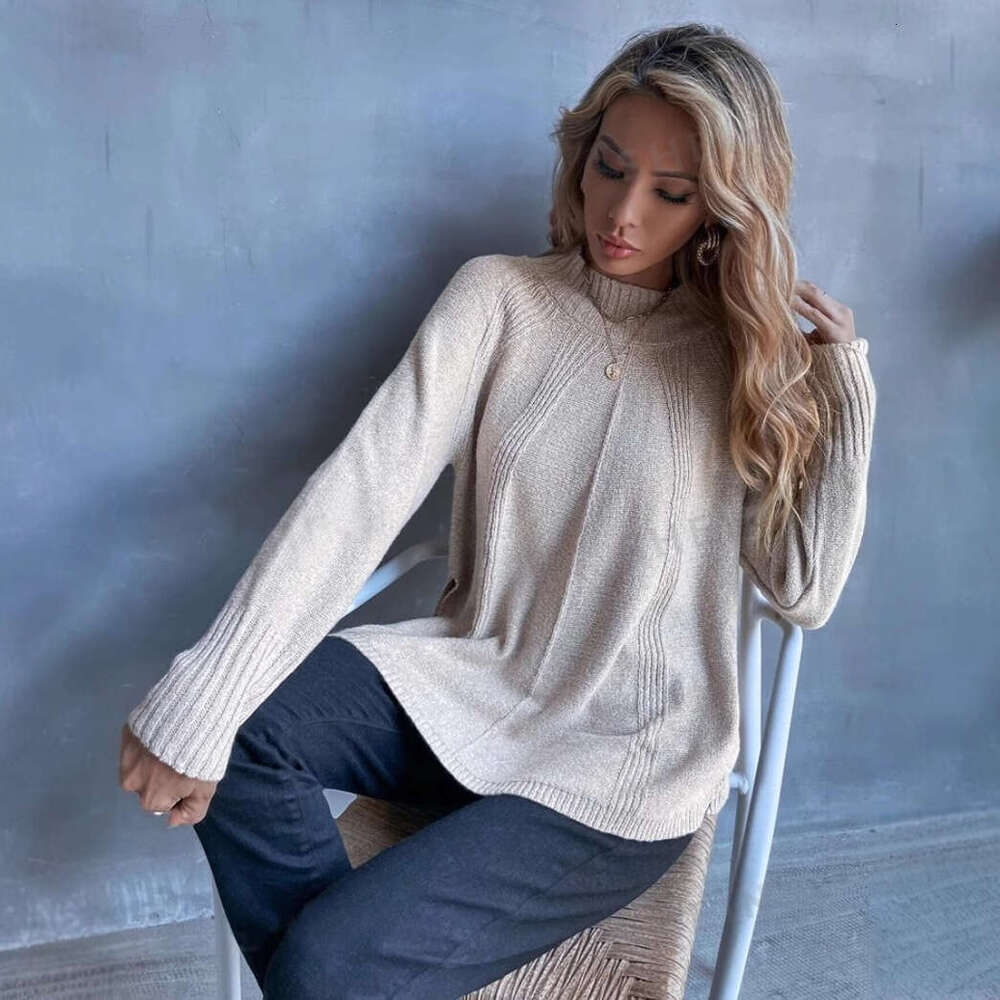 Loose Versatile Slit Knitted Long Sleeved Sweater European And American Foreign Trade, New Autumn Clothes For Women