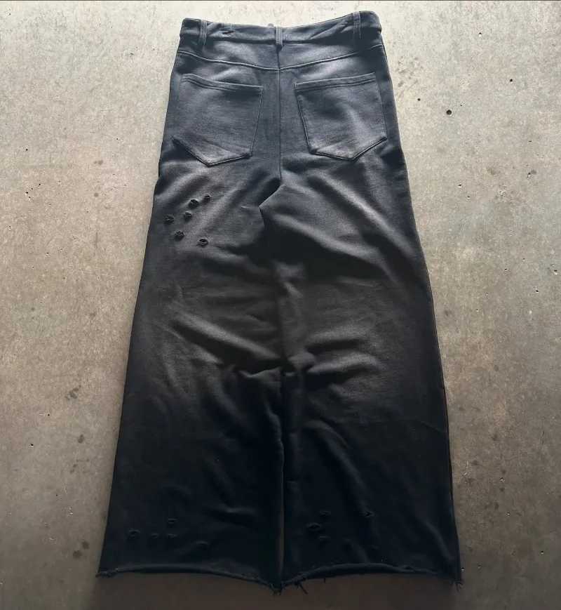 Y2k Streetwear men baggy pants Hip Hop high street fashion hole wide leg pants Punk Harajuku trend brand casual sweatpants X241216