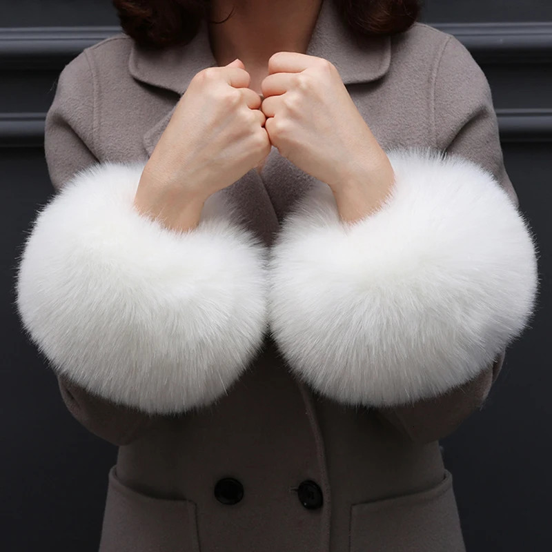 1 pair of winter plush faux fur wrist cuffs soft and thick sleeves windproof gloves elastic arms warm clothing accessories 241212