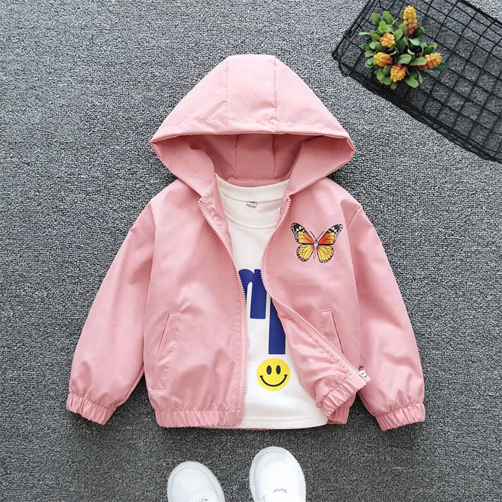 Girls Jacket 2023 Autumn/Winter New Childrens Hooded Coat Sequin Butterfly Zipper Jacket Childrens Fashion JacketXJ241214