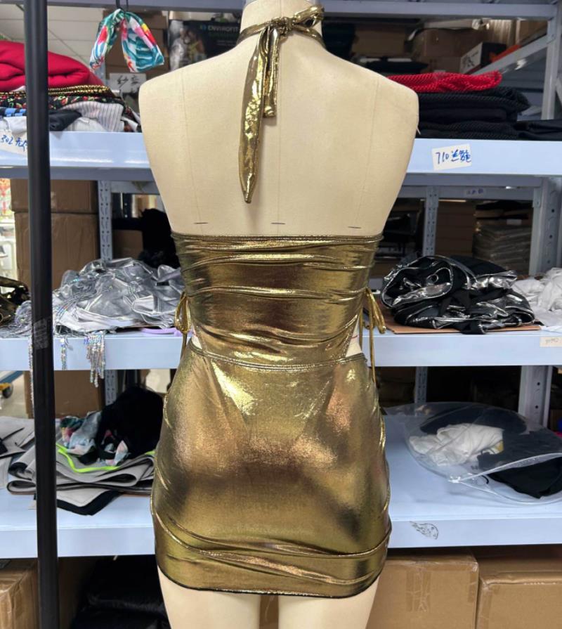 Hot selling women's summer bright face set sexy light mature spicy girl jumpsuit with high waist drawstring wrapped skirt