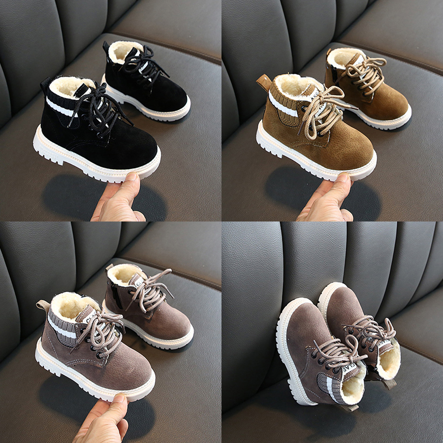 Plush Kids Winter Snow Boots Cotton Fabric Children Shoes Happysteps Baby Toddler Boys Girls Warm Boots Size US 5C-12.5C