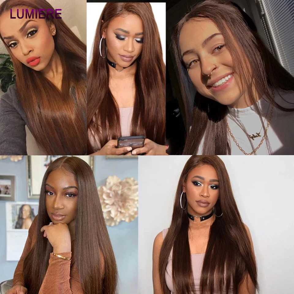 #4Chocolate Dark Brown Bone Straight Human Hair Weave Bundle Deal with Clo Forntal HD Lace Ombre Colored Bundle With CloXJ250120
