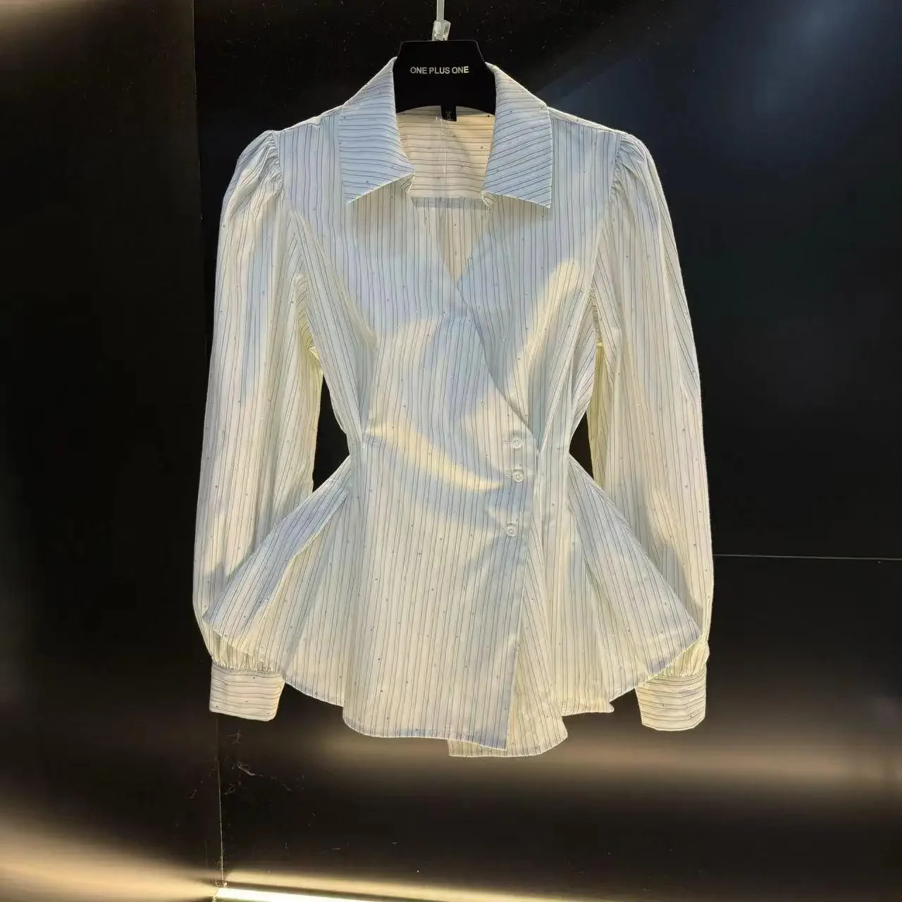 French Irregular Folding Diamond Long Sleeve V-neck Striped Womens Autumn Tight Top Womens Top 241209