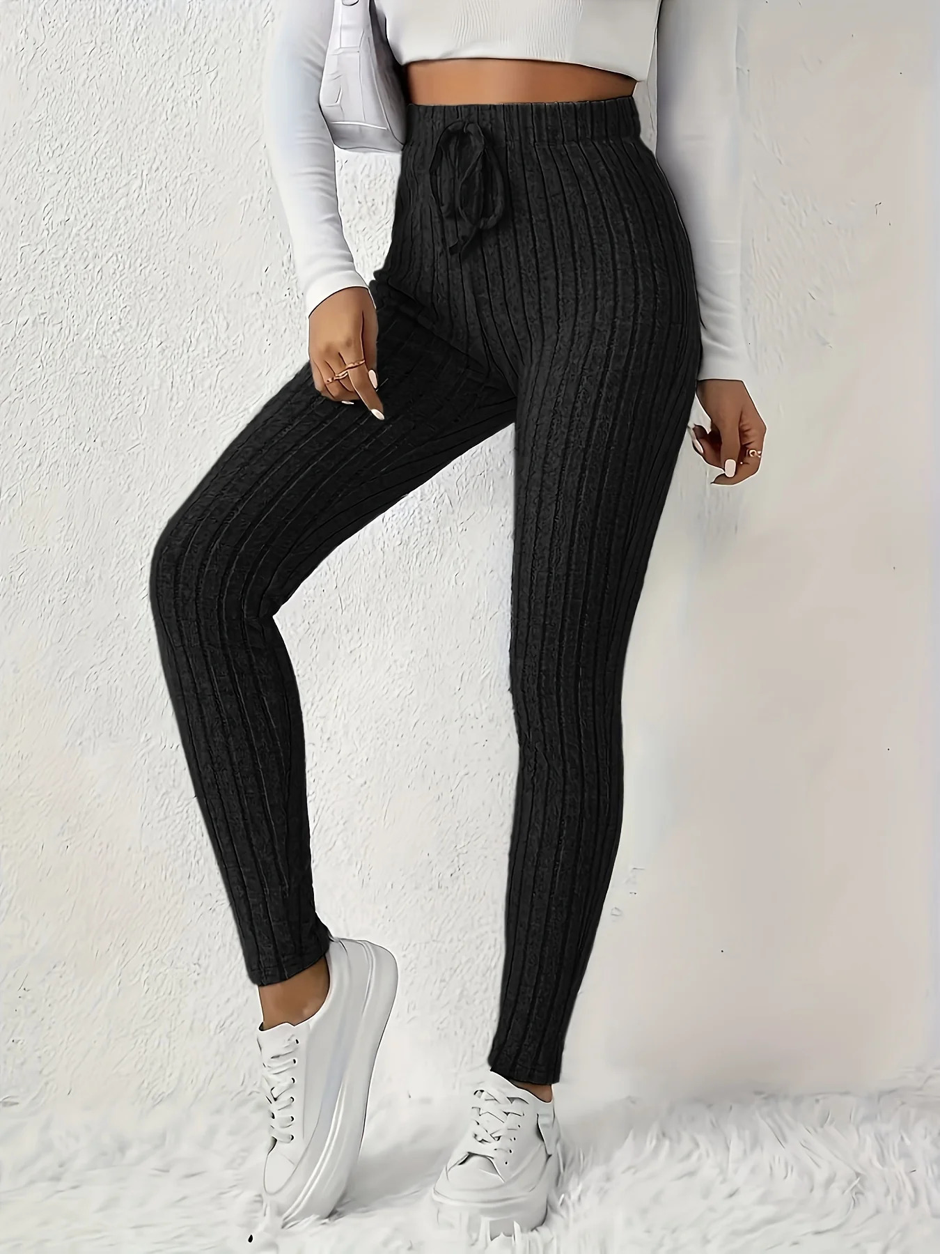 Womens tailored pants with drawstring n soft and comfortable knitted fabric versatile 241212