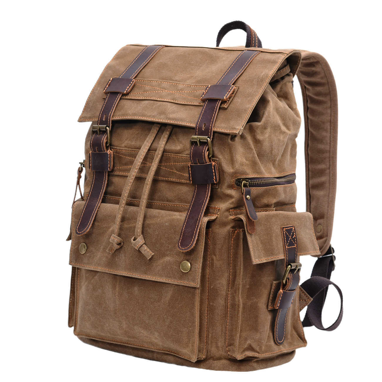 American backpack men's and women's backpack beeswax canvas travel computer crazy horse leather bag sports hiking bag 241215