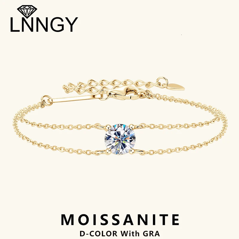 Lnngy 6.5mm 1ct Bracelet 925 Sterling Silver Certified Double Chain Bracelets For Women Charm Wedding Jewelry Gift 241216