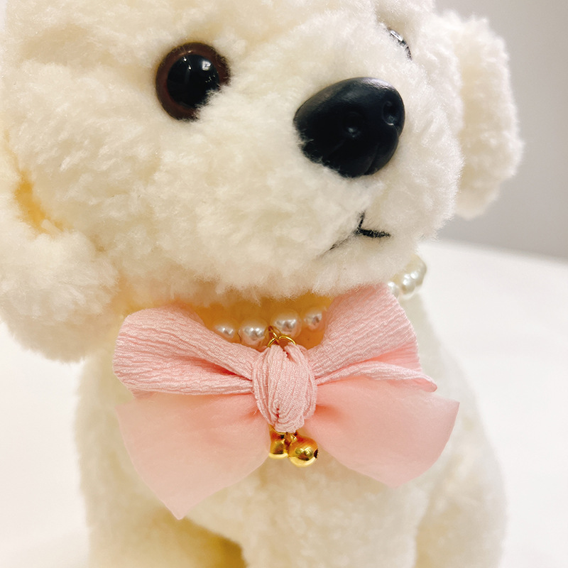 Cats Collar Cute Adjustable Pearl Dog Bell Necklace Jewelry Pearl Bow Pet Collar Elegant Party Dress Collar