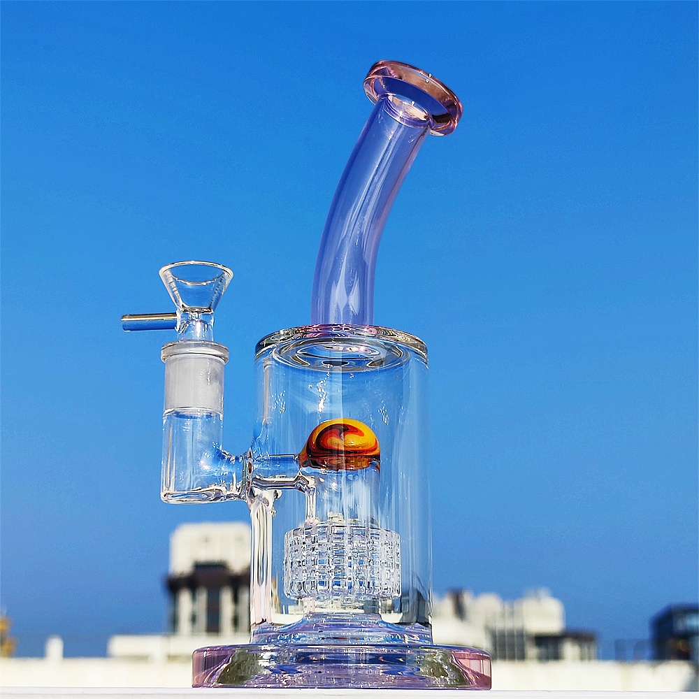 2024 9 Inch Pink Heady Bong Tire FIlter with Marble Dab Rigs Glass Bong Water Pipes Unique Heady Bong Oil Rigs US Local Warehouse