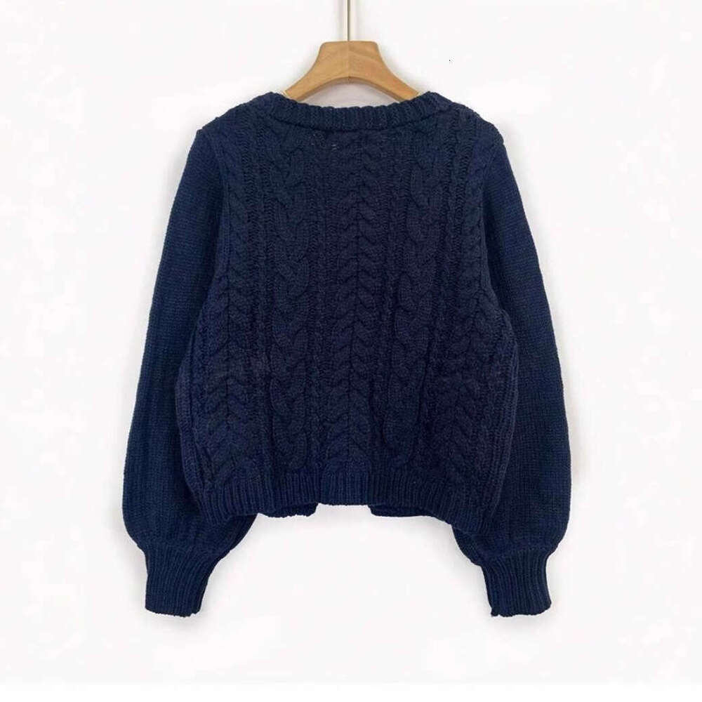 Europe And America V-Neck New Style Lace Knit Cardigan Solid Color Retro Fried Dough Twists Clothes Autumn Women's Long Sleeved Coat