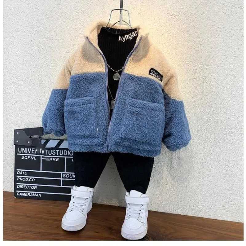 Childrens Warm Coat Autumn and Winter New Boy Baby Lamb Wool Jacket Clothes Childrens Plush And Thick Cotton CoatXJ241214