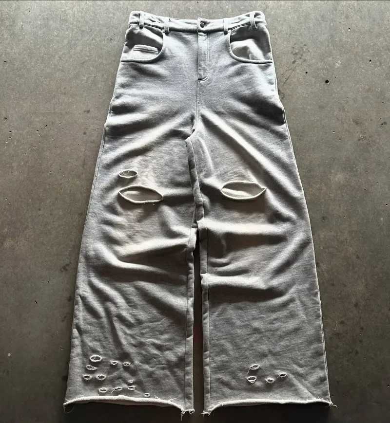 Hip hop street fashion hole wide leg pants Y2K street mens bag pants punk Harajuku trend couple casual sports pants X241216
