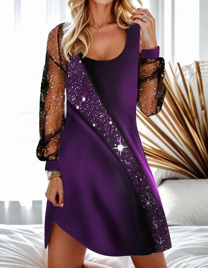 Spring Autumn tewu sequin see through mesh women's dress 2024 new style chic and elegant clothing