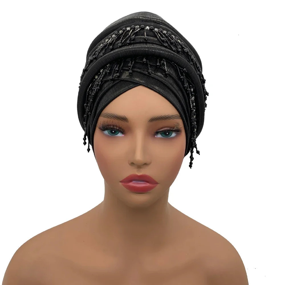 Elegant African Car gel Headband Womens Headband Packaging Cover Beads Tassel Womens Cap 241216