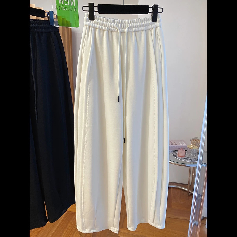 2024 loose casual brushed straight leg wide pants suitable for women high waist spring 9 oclock sports 241212