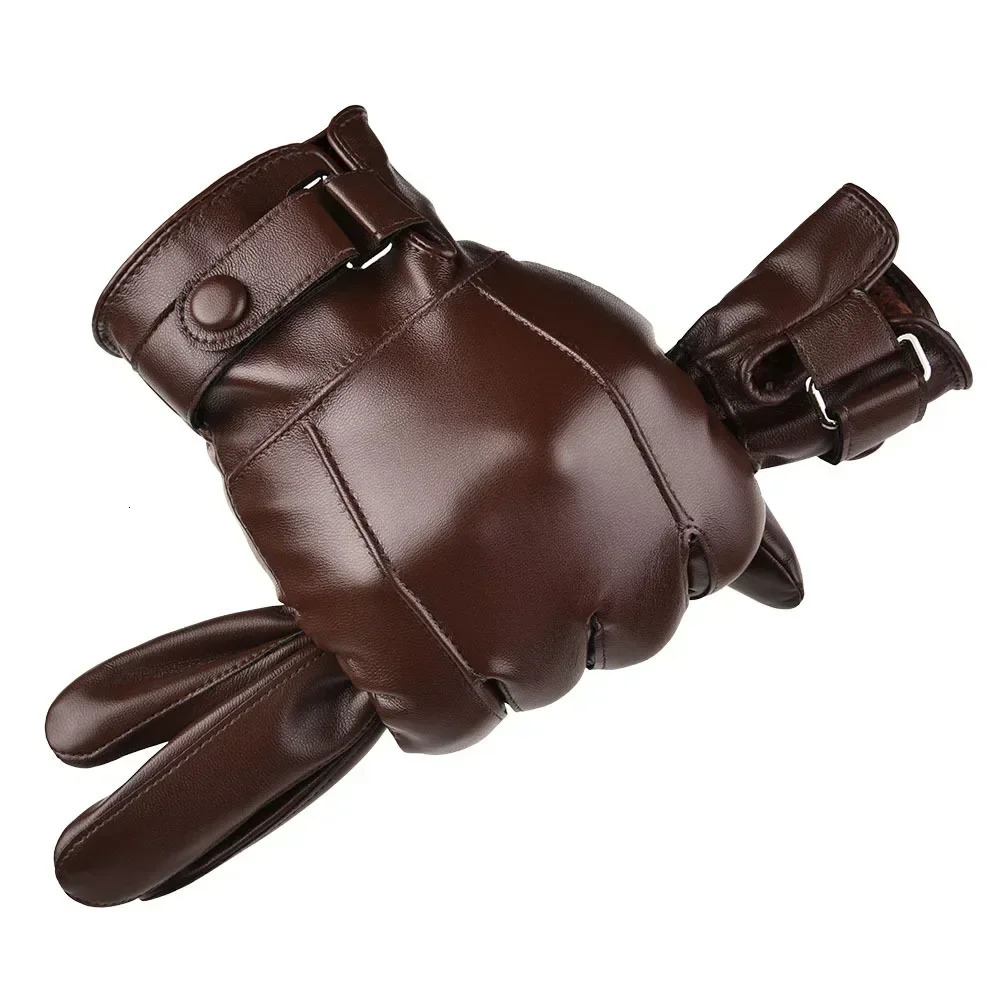 Mens winter gloves genuine leather outdoor cycling black sheepskin warm driving motorcycle 241212