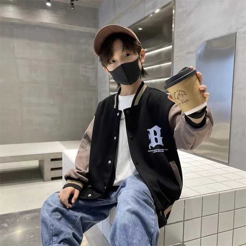 Autumn Spring Baseball Jackets Boys Girls Trends Letters Loose Casual Tops Kids Single Breasted Coats Teenager Fashion ClothingXJ241214