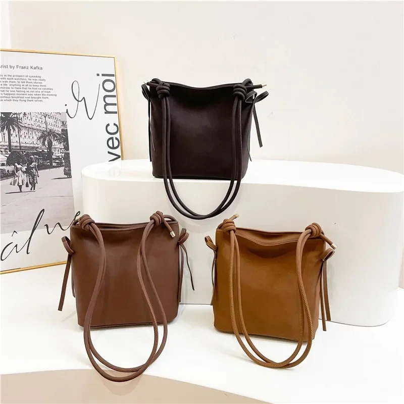 New leather bucket youth shoulder new lightweight women s large capacity handbag designer shoulder bag trendy handbag bag