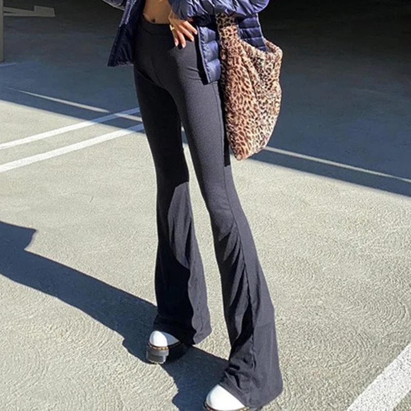 High Street Pants AutumnWinter Solid Fashion Streetwear Flare Trouser Sexy Casual Bodycon Women 241212