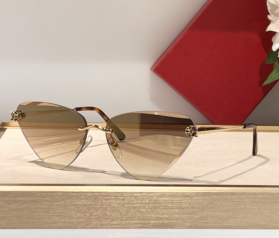 Rimless Cat Eye Sunglasses Gold Mirror Lens Women Men Stylish Glasses Summer Sunglasses UV400 Eye Protection with Case