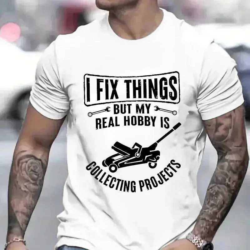 Mens Mechanic Funny Tee Shirt I Fix Things Collecting Objects Humor Tshirts for Him Garage Job Occupational Mechanics Tee Tops W241216