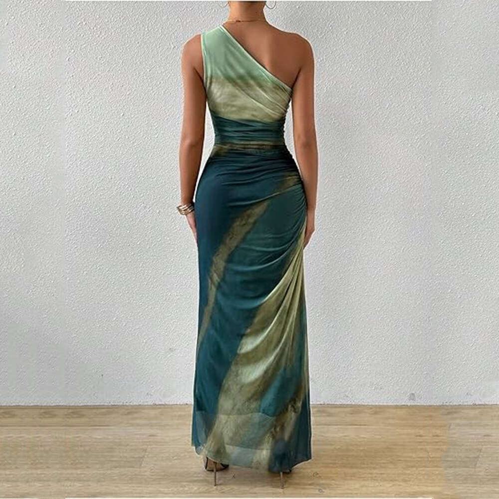 Spring Summer New European And American Ladies Elegant Mesh Design Sexy Backless Strapless Printed Dress
