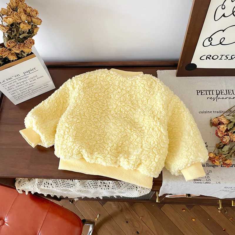 2024 Autumn Winter Children Girls Velvet Coat Little Duck Patched Hairy Fleece Baby Girls Jacket Solid Warm Kids Girl OuterwearsXJ241214