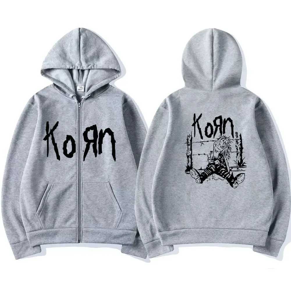 Rock band Korn Graphic Zipper hoodie mens fashion T-shirt mens sweater loose zipper hoodie mens Flce cotton jacket punk mens jacket X241216