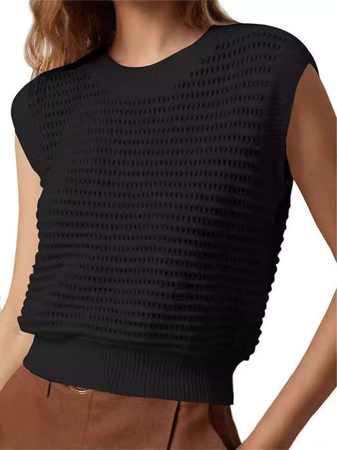 New European American Summer Vacation Slim Fit Round Neck Hollow Out Women's Knitted Sweater Fashionable And Versatile