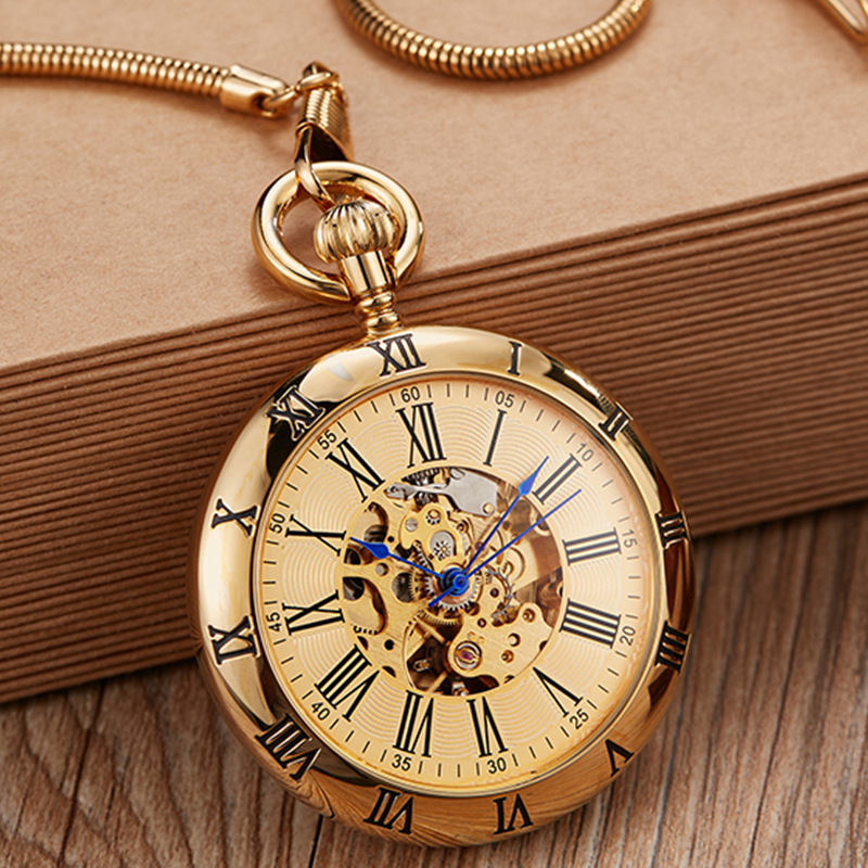 Outer Roman Font Round Snake Chain Automatic Mechanical Pocket Watch Dial Diameter 49mm Thickness 12mm Antique Gift Mechanical Pocket Watch 004