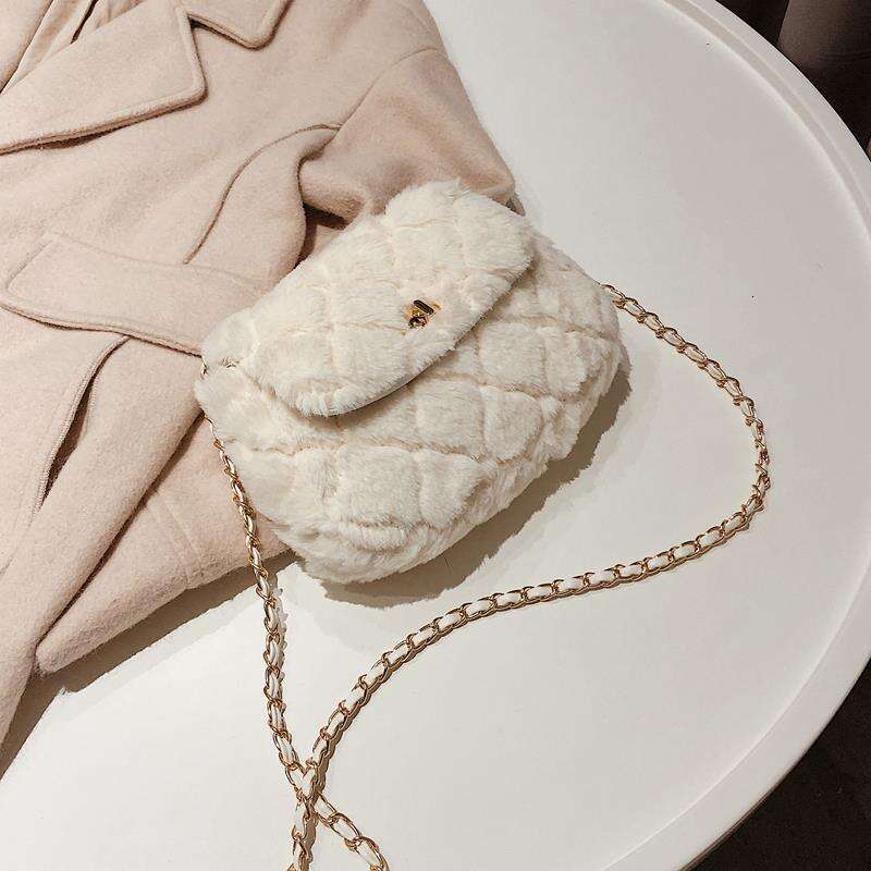 Autumn And Winter Styles Of Woolen Small Bags For Women, New Trendy Korean Version, Versatile Crossbody Bag, Fashionable Dia Grid Chain Bag