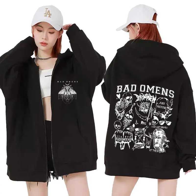 Limited edition Bad Omen Band Moth Music Tour Zipper Hoodie Mens Hip Hop Punk Strt Zipper Hoodie Fashion Zipper Jacket Y2K X241216