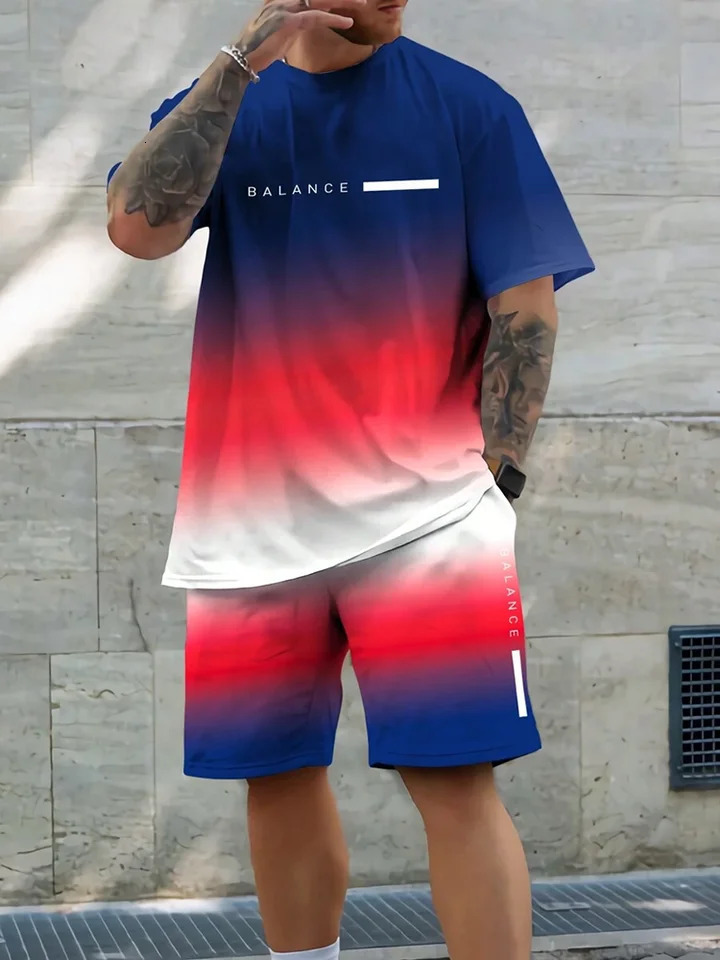 Summer daily casual mens Tshirt shorts set street fashion short sleeved top outdoor sports 241211