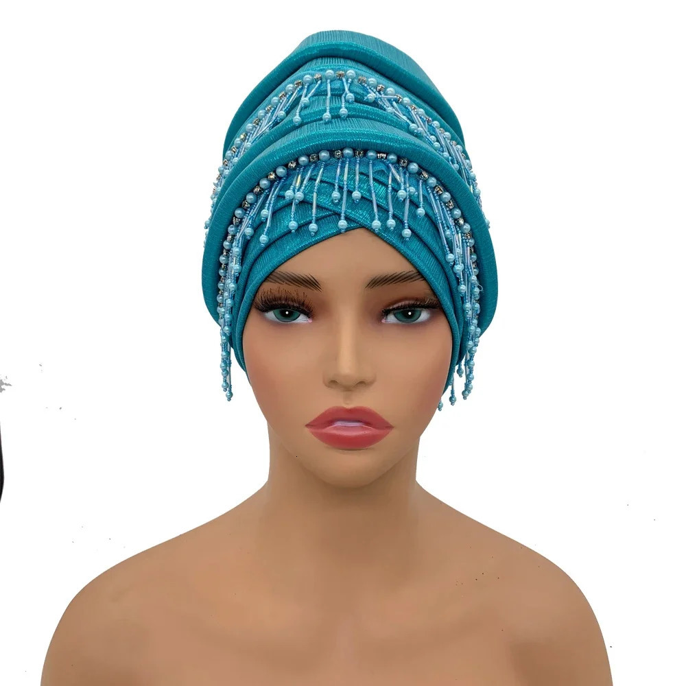 Elegant African Car gel Headband Womens Headband Packaging Cover Beads Tassel Womens Cap 241216