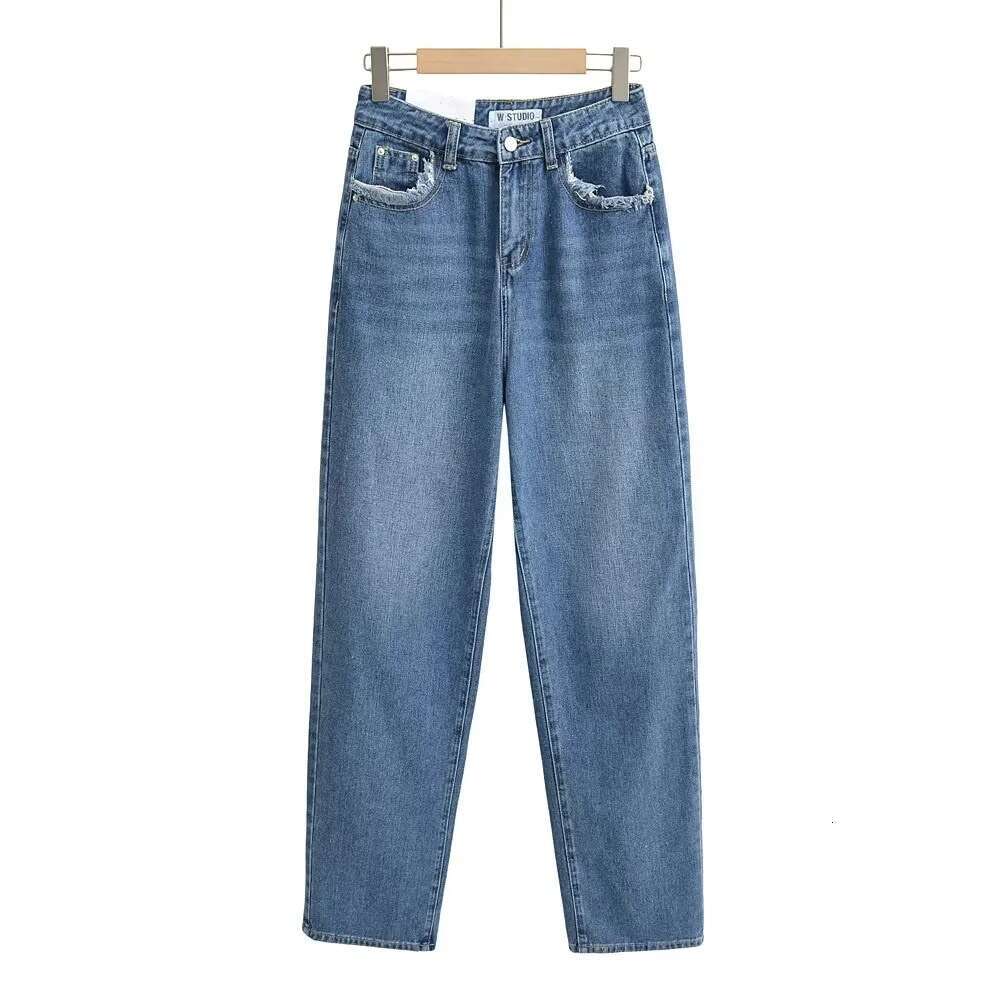 Spicy Girl INS Personalized Matte Pocket High Waist Wide Pants for Women, Loose and Slim Straight Leg Cowboy Pants, 2024 Versatile New Trendy Clothing