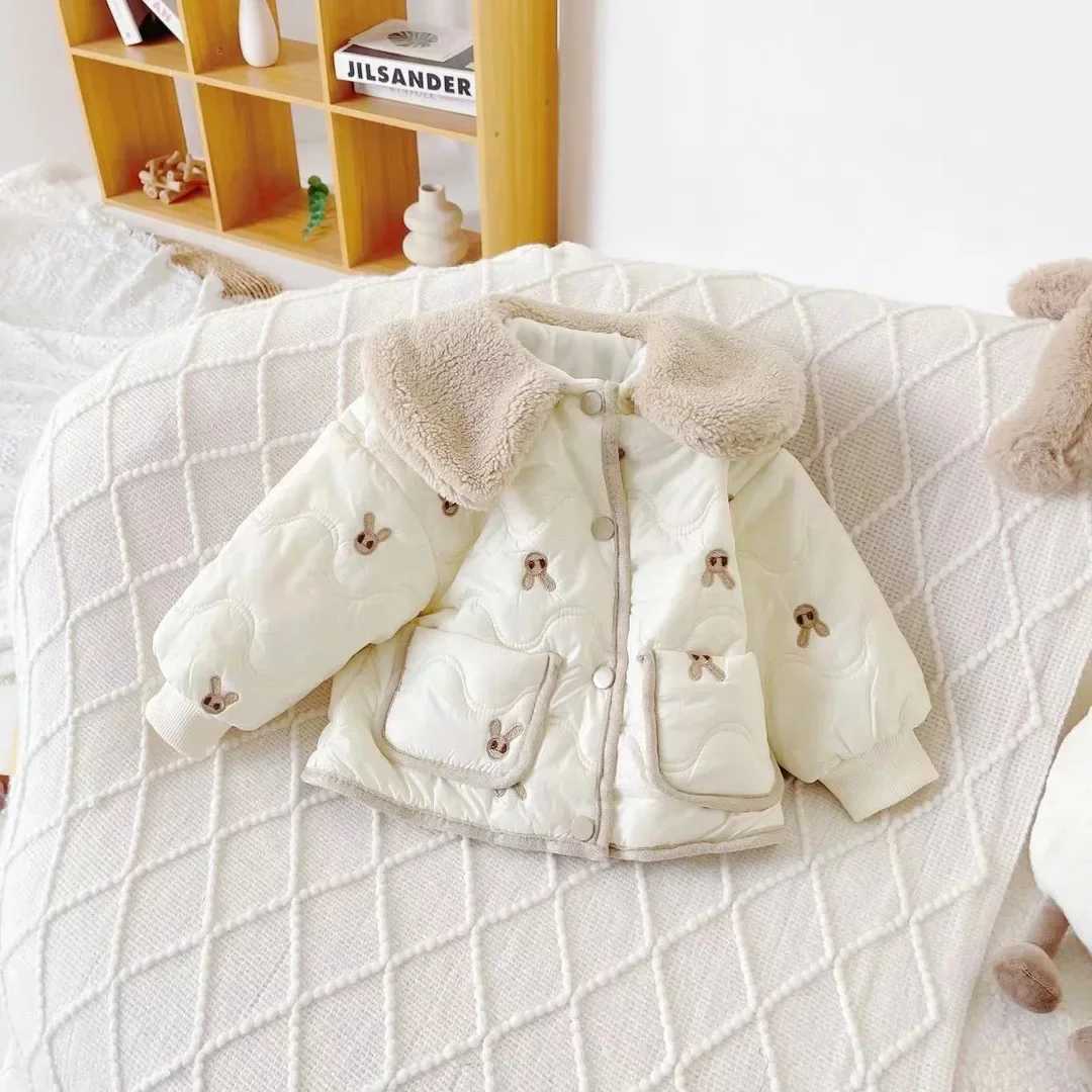 Childrens Coats Cute Bunny Embroidered Childrens Fleece Coat Girls Cotton-padded Jacket with Wool Padded Jacket Kids JacketXJ241214