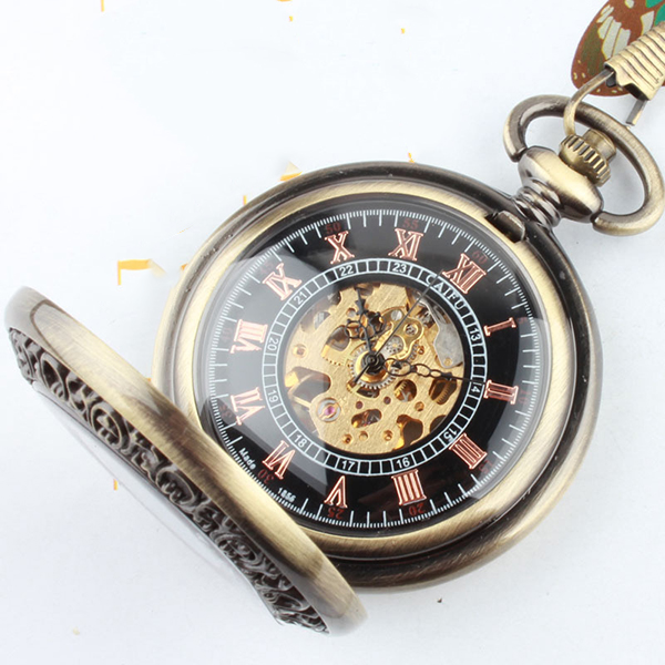 Vintage Deluxe Wooden Rim Bone Large Pocket Watch Vintage Roman Numerals Dial Diameter 40.5mm Thickness 10mm Manual Mechanical Pocket Watch 003