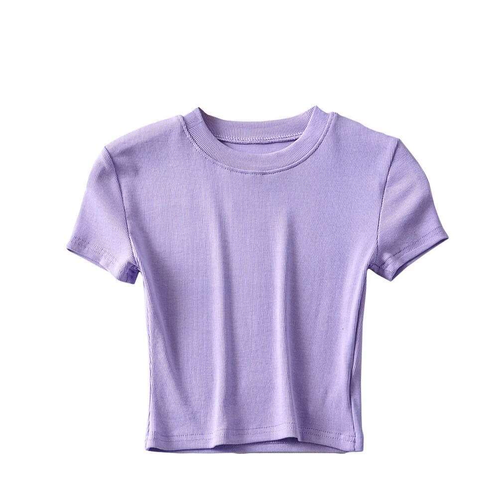 European and American summer 8-color small round neck tight fitting high waist exposed navel sleeved T-shirt for women, short style slimming sports to