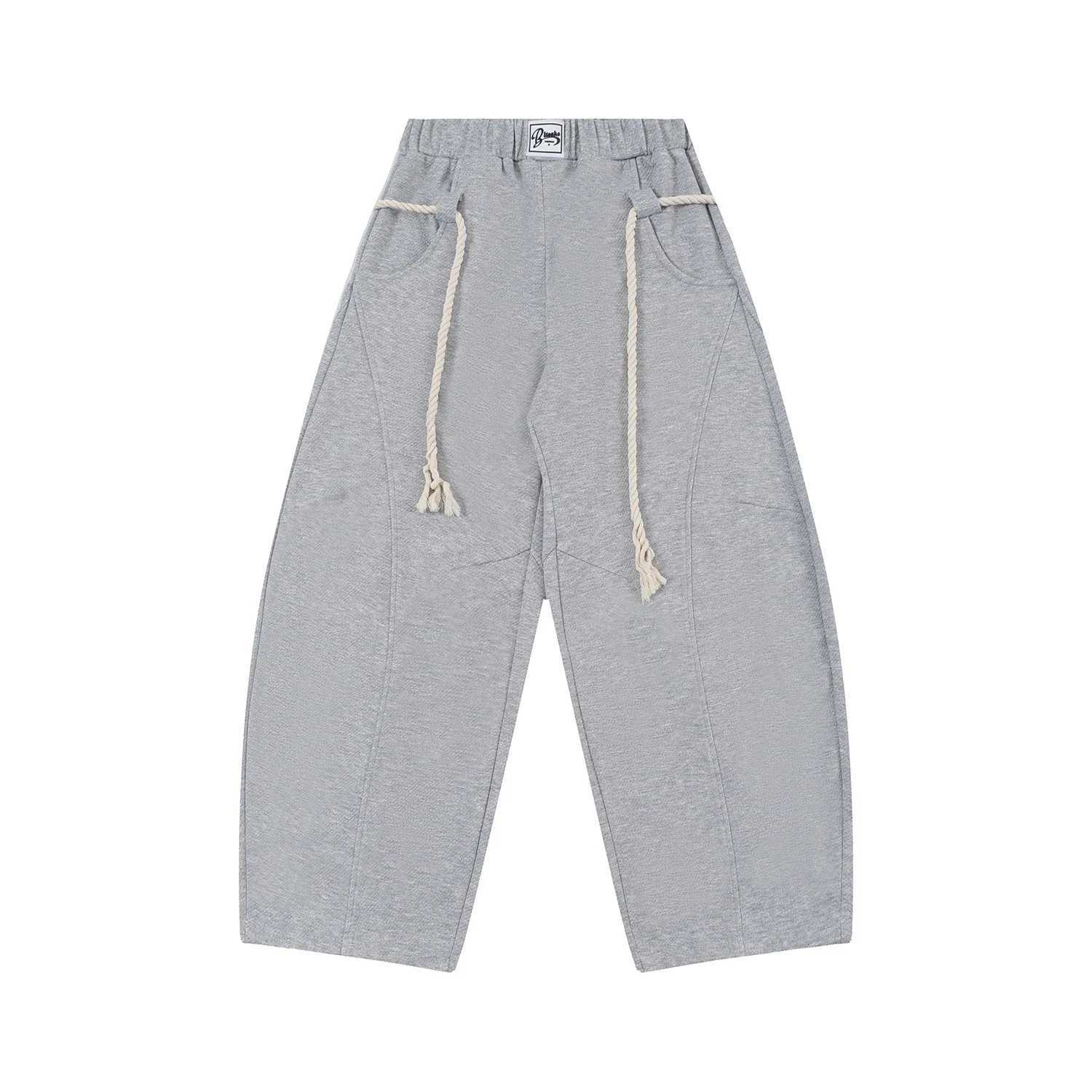 Baggy Sweatpants Men Wide Leg Gray Long Drawstring Casual Baggy Joggers Pants Curved Blade Type Design Lantern Pants Oversized X241216