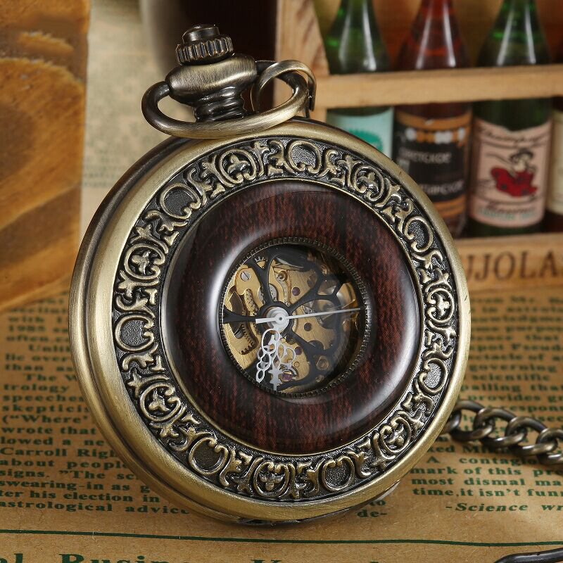 Vintage Deluxe Wooden Rim Bone Large Pocket Watch Vintage Roman Numerals Dial Diameter 40.5mm Thickness 10mm Manual Mechanical Pocket Watch 003
