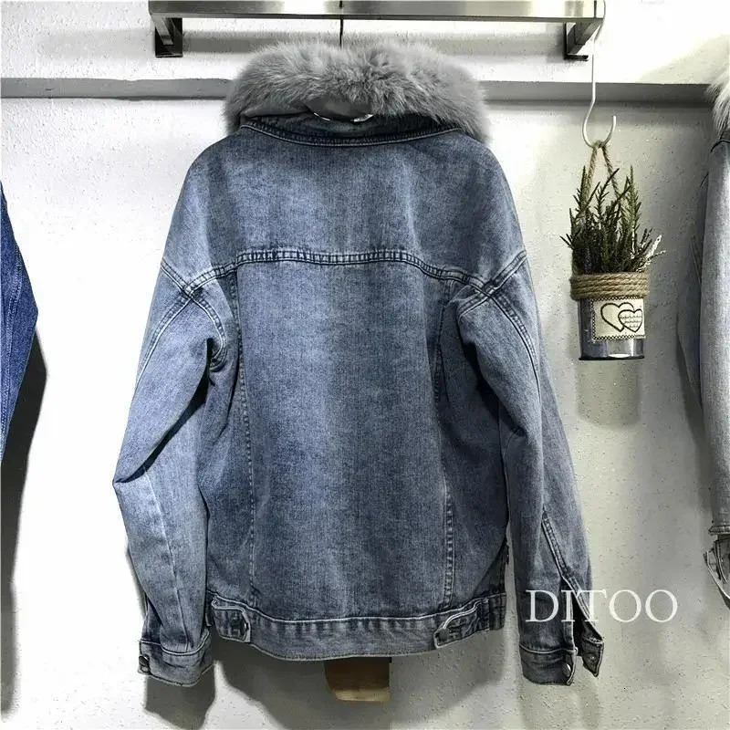 Womens denim price single chest button jacket wool patch work open pocket casual warm solid loose suit 241211