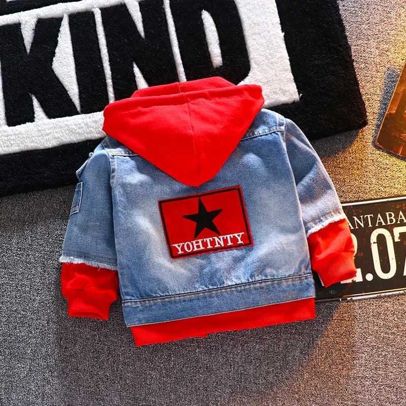 Spring Autumn Denim Jacket For Boy Girl New 2024 Korean Version Fashion Patchwork Hooded Cowboy Coat Casual Childrens ClothingXJ241214
