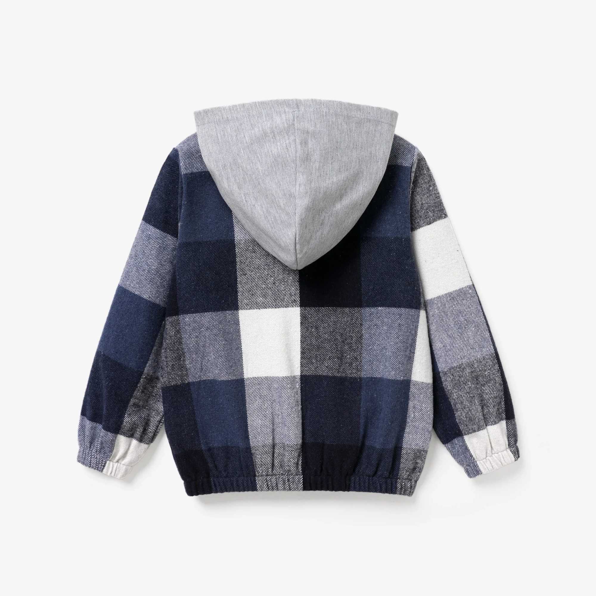 Kid Boy Casual Plaid Pattern Hooded Jacket Soft and Comfortable Perfect for Outings and Daily Wear Basic SleXJ241214