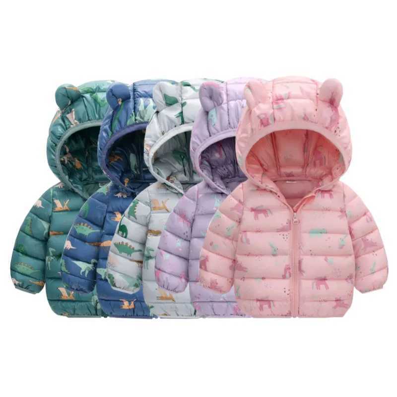 Lightweight Down Jackets Warm Outerwear Winter Autumn Kids Girls Boys Baby Hooded Coats Dinosaur Printl Clothing 1-5 YXJ241214