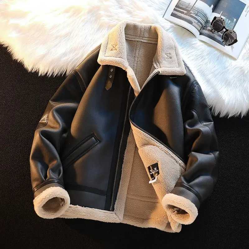 Mens Autumn Winter Thickening Fleece Leather Jacket Plus Velvet Warm Fashion Black Khaki Male Casual Work PU Jacket Cotton Coat W241216