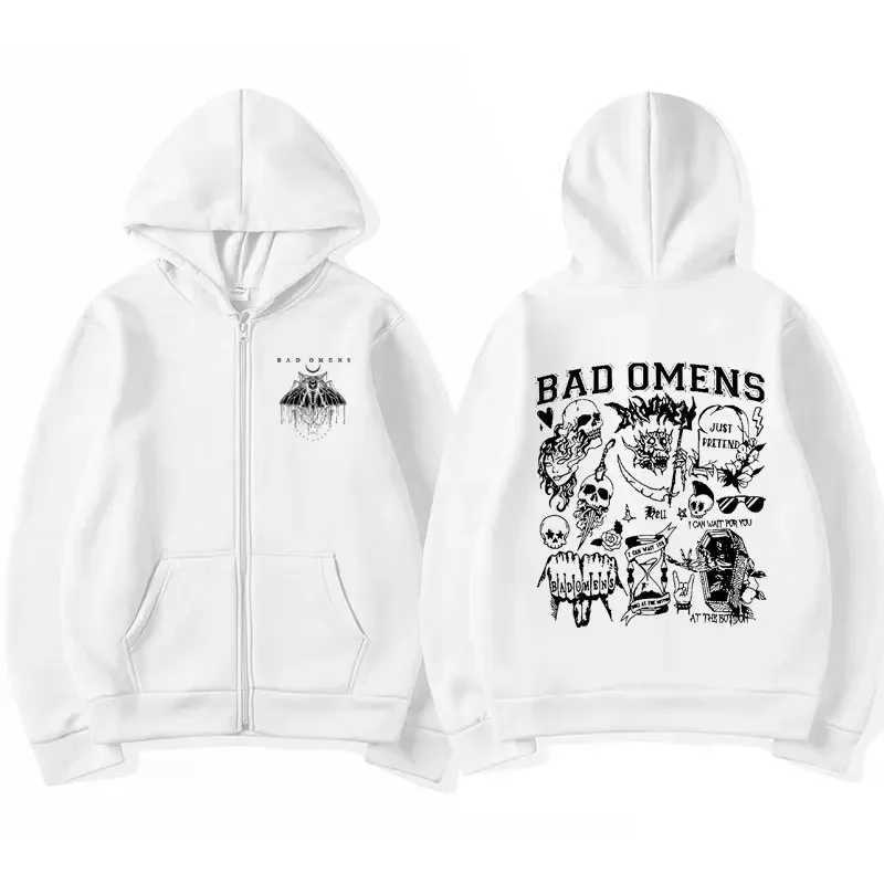 Limited edition Bad Omen Band Moth Music Tour Zipper Hoodie Mens Hip Hop Punk Strt Zipper Hoodie Fashion Zipper Jacket Y2K X241216