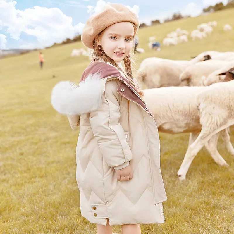 Girls 4-12 years old down padded jacket 2024 new winter medium long coat children foreign sle padded jacket winter outerwearXJ241214